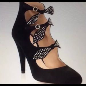 Chloe Black Suede Pumps Studded Bow Ankle Heel